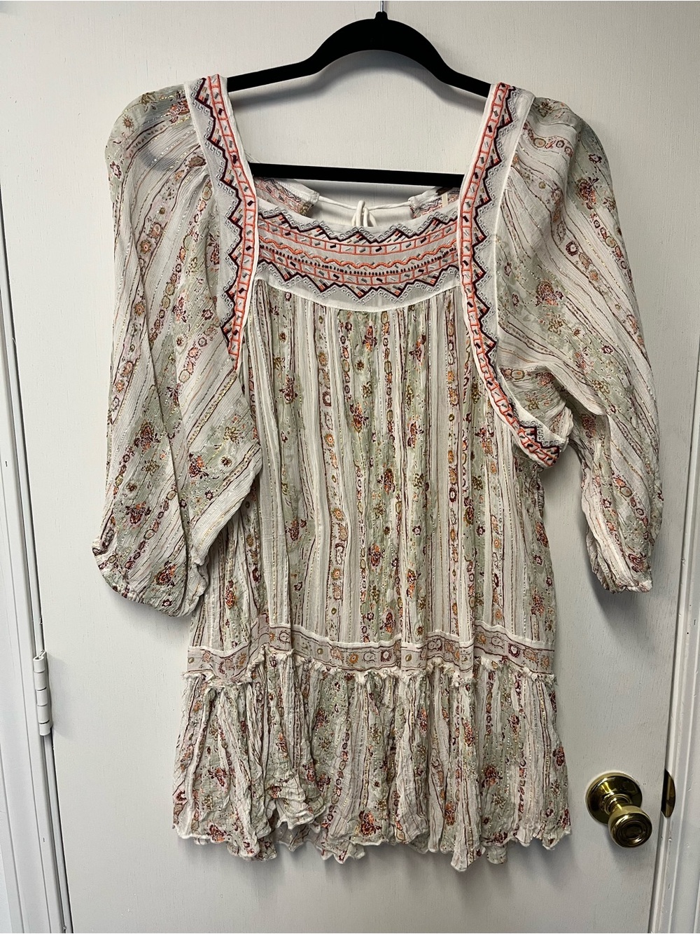 Free People Embroidered Floral Boho Mini Dress Tunic Size M